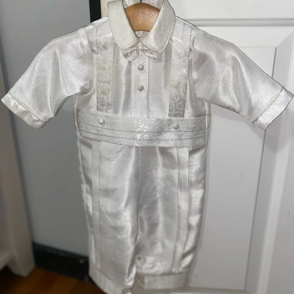 Piccolo Bacio 6M Silk Baptism Outfit – Made in USA | includes hanger. (Boys)
